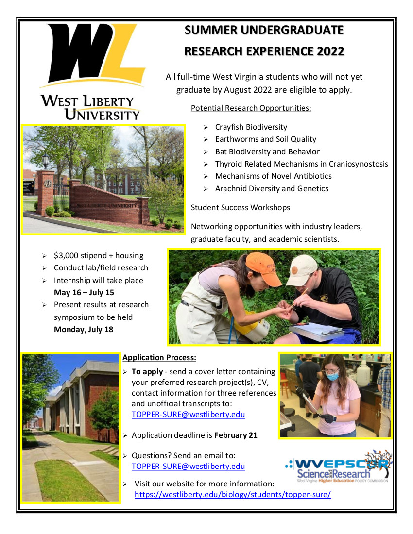 Apply to TOPPERSURE Biological Sciences West Liberty University