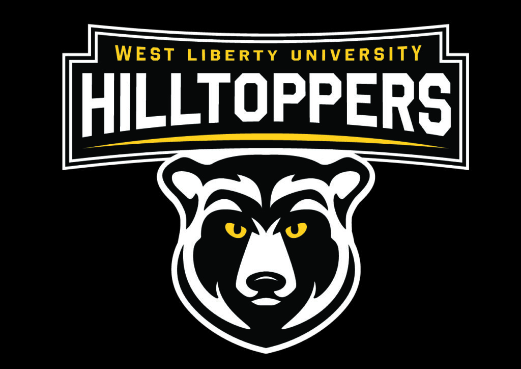 Bear mascot with yellow eyes with the word Hilltoppers overhead