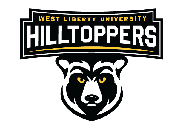 Bear mascot with yellow eyes with the word Hilltoppers overhead