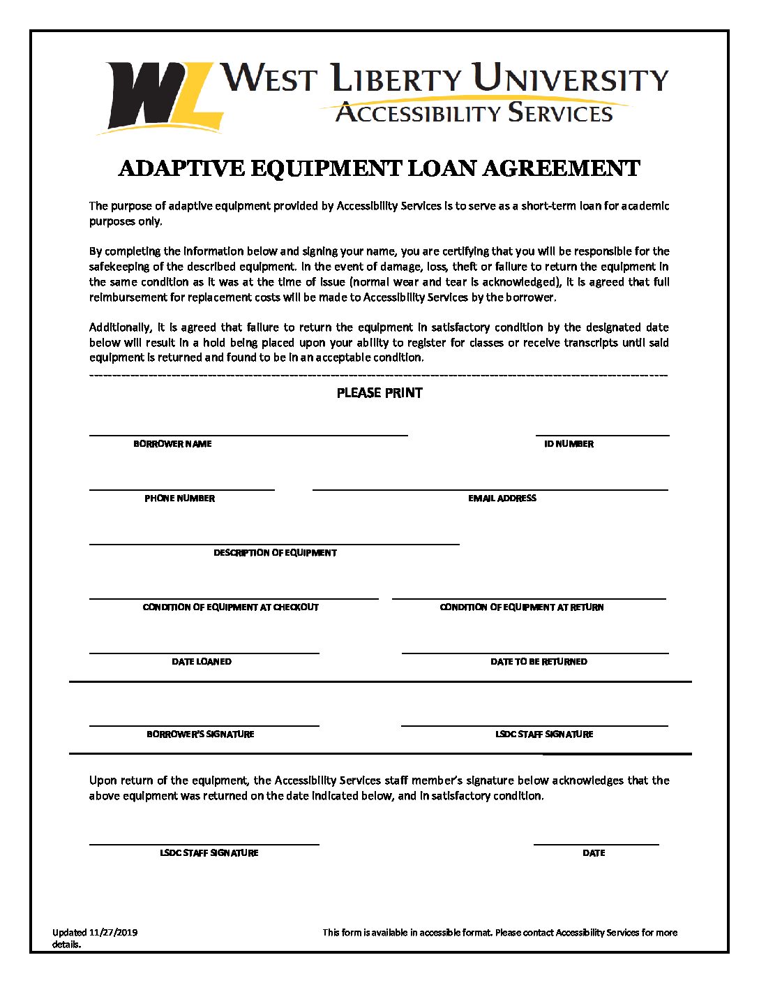equipment loan agreement template
