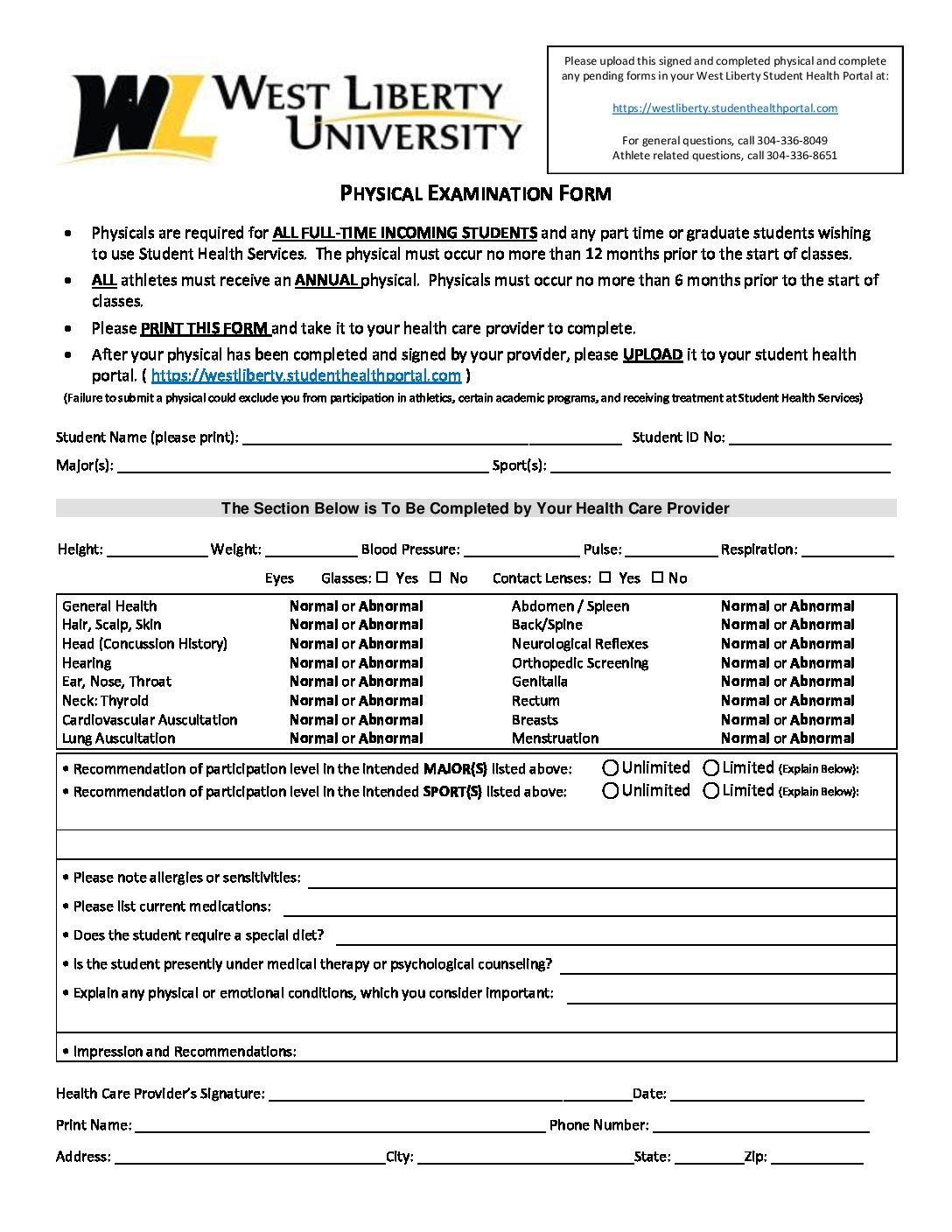 Physical Exam Form   Coronavirus COVID 20 Resources