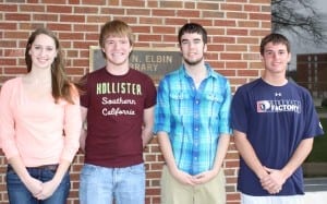 From left, Leah Cyrus, Zachary Dillard, Adam Kenney and Tyler McGary are shown in front of the Elbin Library.
