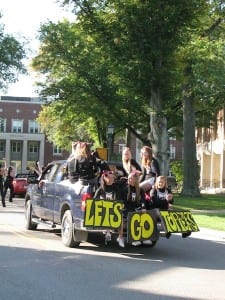 This photo from last year's Homecoming Parade shows the cheerleaders float.
