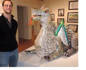 Art Professor Brian Fencl is shown with Nessy, the work of WLU scholarship winner Tiana Knowlton. 