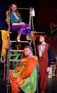 Cast members Sarah Lemley, Elizabeth Connley and Brady Dunn rehearse.