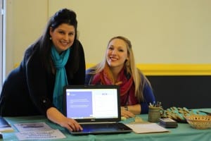 Bridgette Dawson, Title IX coordinator and Elizabeth Richter, student support coordinator, encourage campus to sign the pledge.