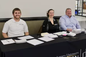 WLU Foundation staff members were on hand to assist Scholarship Day participants from left: Kyle Lutz, Administrative Assistant, and Hilltopper Athletic Club Coordinator; Ginni Findley, Financial Administrator; and Shawn Ullom, Development Director.  