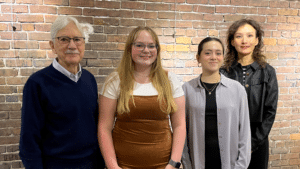 From the left, Dr. David Kappel, Sydney Bodak, Jaqueline Pena, Professor Moonjung Kang