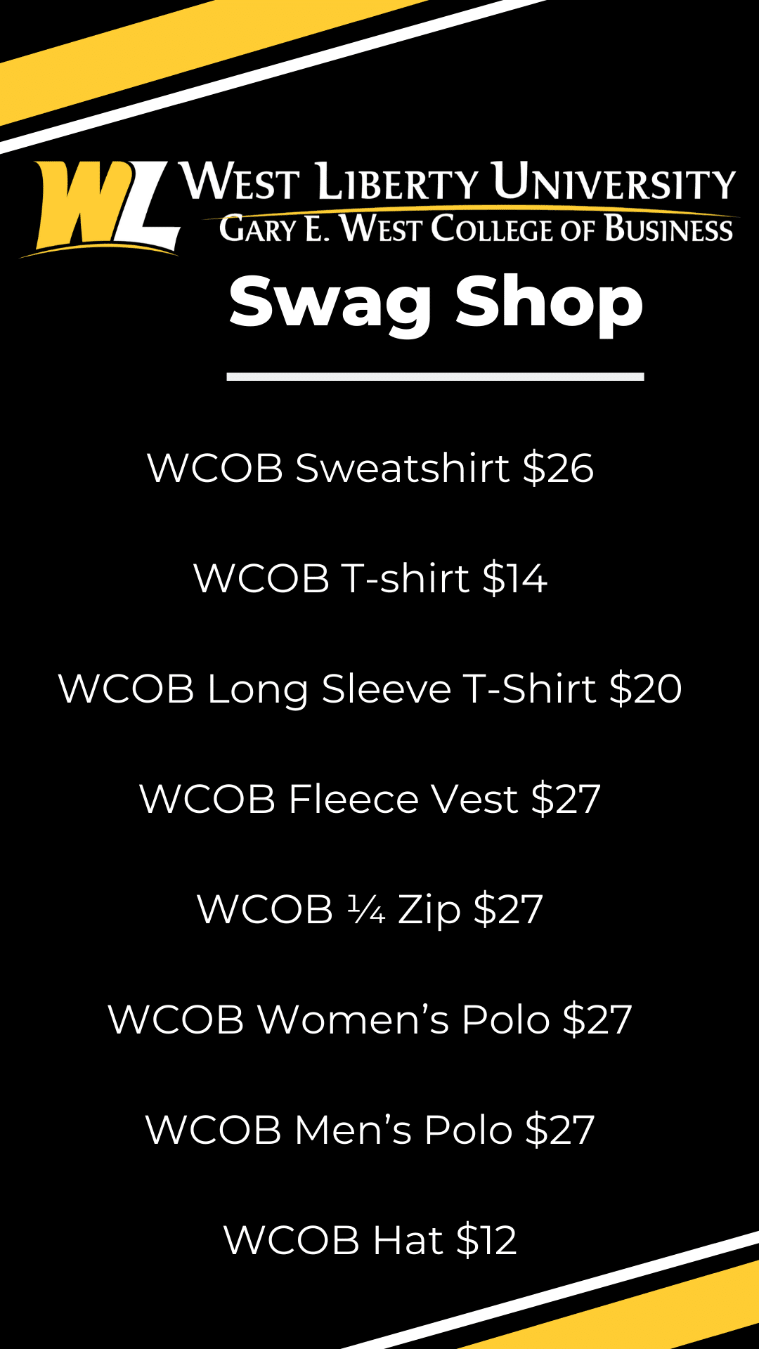 Swag Shop Price List Gary E. West College of Business