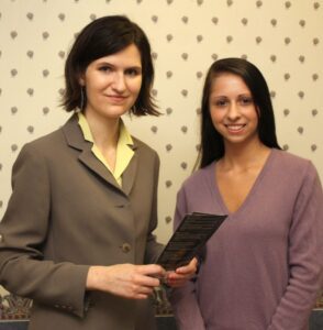 From left, Dr. Shannon Halicky and Lacey Santorine go over classes.