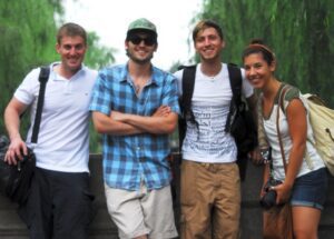 Josh is second from left, shown with other student workers in China.