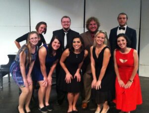 From left front, Anna Gross, Kimberly Wolfe, Timothi Williams, Cassie Hackbart, Carrie George, back row, Celesta Berga, Brent Kimball, Alan Cline and Matthias Niall.