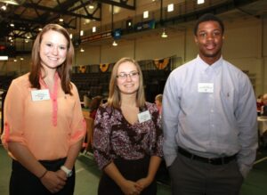 Caption: Jillian Laslo, Shadyside, Ohio; Cassandra Nowery, Morgantown, W.Va. and Jerimy Mask, Richmond, Va. were the student speakers at the luncheon. 