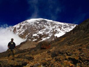 This image shows the beauty of the distant peak, immortalized in the Ernest Hemmingway book, "The Snow of Kilimanjaro."