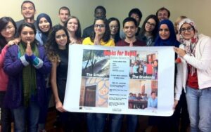 International students gather to promote "Books for Nepal," taking place throughout April.
