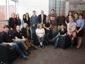 Some of the students and staff who worked on service projects recently include from left, (seated) Ethan Sole, Zach Brown, Azia Halstead, Courtney Taylor, Alexis Montes, Tamar Tatoian, Sydney Bennett, (standing), Pastor Debra Dague, Abbey Boram, Kirstie Kalany, Professor Kathleen Wack, Luke Tacosik, Jeff Knierim, Lucas Fauble, Professor Jim Haizlett, Professor Melissa Hudson, Jess Wilson and Miranda Pellicano.
