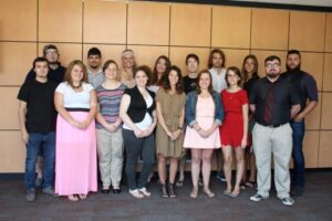 From left (back row) Darius Lusk, Moundsville; Cory Voll, Marietta; Peyton Miller, Dresden; Hannah Judkins, Pittsburgh; Caleb Kissiah, Aikins, N.C.; Mario Yacoviello, Weirton; Eileen Thompson, Canton; Josh Verhovec, Rayland; (front row)