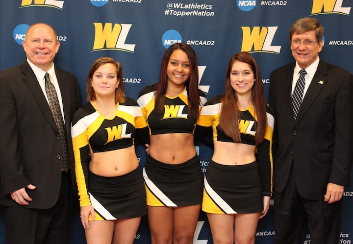 Lynn Ullom, cheerleaders, President Stephen Greiner sized