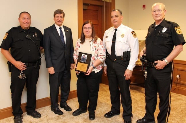 JR Olejasz, President Stephen Greiner, Pam Hostutler, Chief Joe Montemurro, Melvin Cunningham